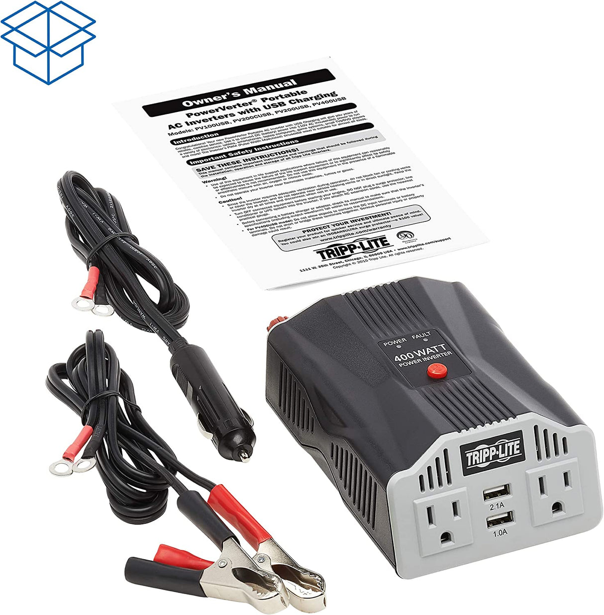 Tripp Lite 400W Car Power Inverter with 2 Outlets &amp; 2 USB Charging Ports, Auto Inverter, Ultra Compact (PV400USB),Gray