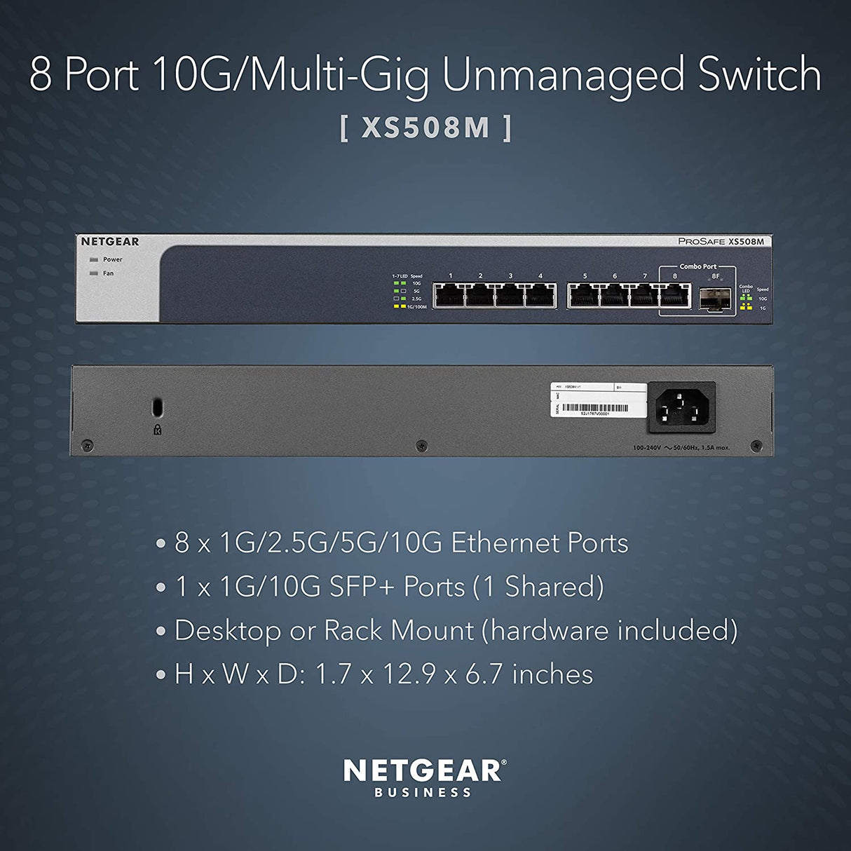NETGEAR 8-Port 10G Multi-Gigabit Ethernet Unmanaged Switch (XS508M) - with 1 x 10G SFP+, Desktop or Rackmount, and Limited Lifetime Protection 8 port | Multi-Gig | 1xSFP+ Unmanaged