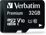 Verbatim 32GB Premium microSDHC Memory Card with Adapter, UHS-I V10 U1 Class 10, Black (44083)