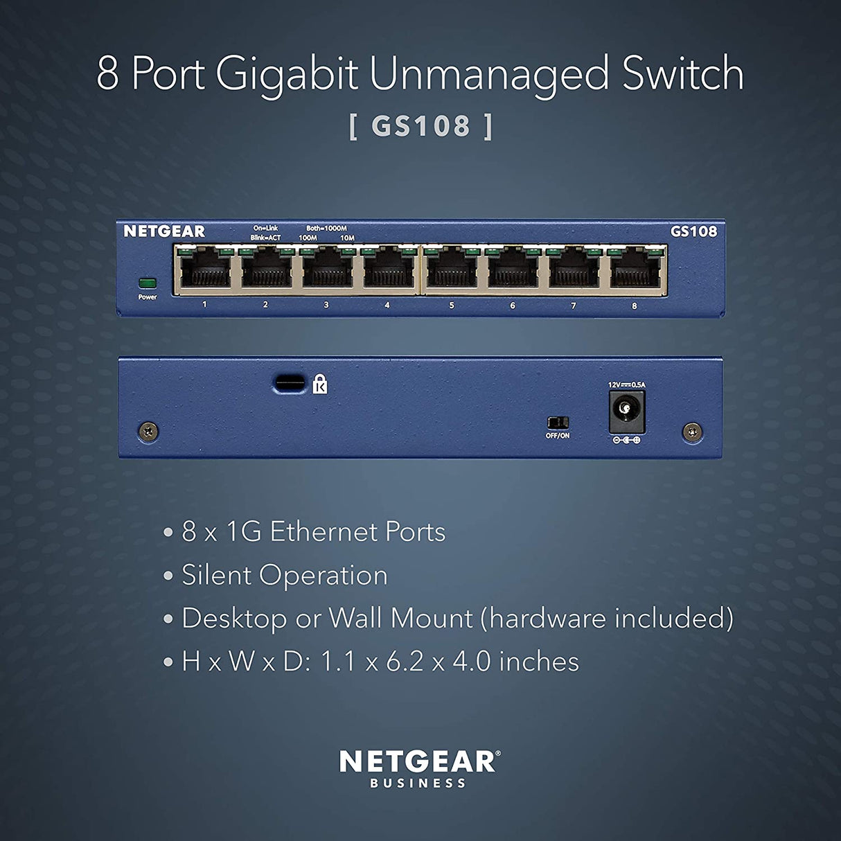NETGEAR 8-Port Gigabit Ethernet Unmanaged Switch (GS108) - Desktop or Wall Mount, and Limited Lifetime Protection Unmanaged 8 port