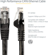 StarTech.com 50ft CAT6 Ethernet Cable - Black CAT 6 Gigabit Ethernet Wire -650MHz 100W PoE RJ45 UTP Network/Patch Cord Snagless w/Strain Relief Fluke Tested/Wiring is UL Certified/TIA (N6PATCH50BK) Black 50 ft / 15 m 1 Pack