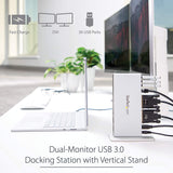 StarTech.com Dual Monitor USB 3.0 Docking Station w/ DVI to VGA &amp; HDMI Adapters, 5x USB 3.0 &amp; Audio - Vertical DVI Dock for Mac &amp; Windows (USB3SDOCKDD) 2 x monitor|5 x USB-A 3.0|vertical