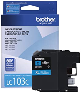 Brother LC-103C DCP-J132 J152 J171 J4110 J552 J752 MFC-J245 J285 J4310 J4410 J450 J4510 J870 J875 Ink Cartridge (Cyan) in Retail Packaging Cyan Ink