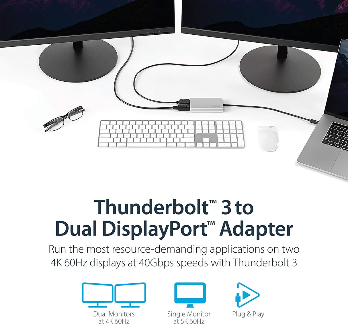 StarTech.com Thunderbolt 3 to Dual DisplayPort Adapter 4K 60Hz - Thunderbolt 3 Certified - Dual Monitor DisplayPort 1.2 Video Converter - Mac &amp; Windows Compatible - Dual 4K DisplayPort (TB32DP2T) 2x DisplayPort (1.2 Dual 4K)