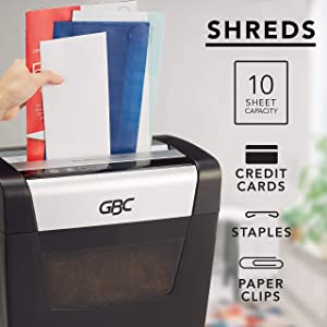 GBC ShredMaster Home Office Shredder, PX10-06, Super Cross-Cut, 10 Sheets (1757405) Front Facing