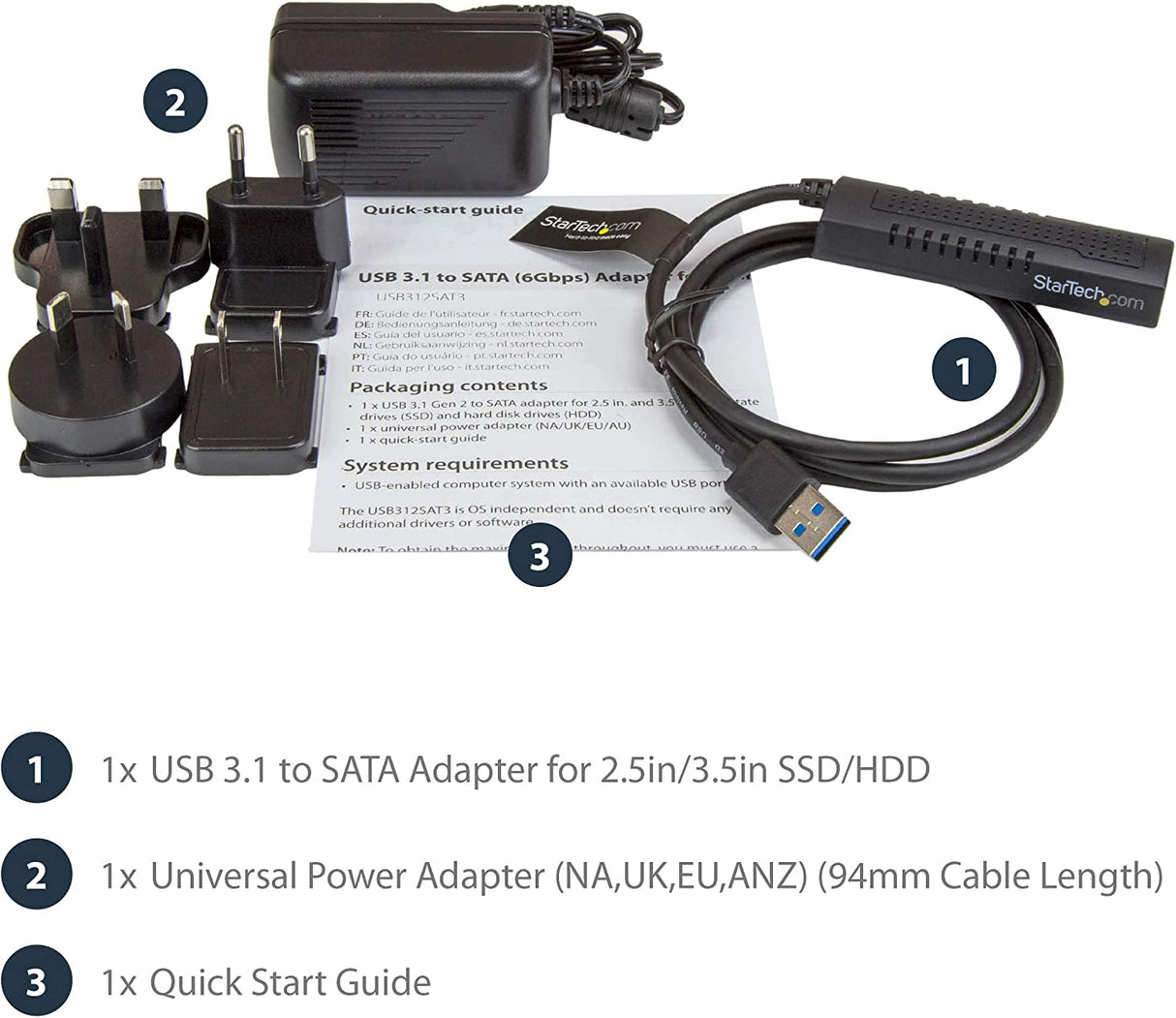 StarTech.com USB to SATA Adapter Cable - 2.5in and 3.5in Drives - USB 3.1 - 10Gbps - External Hard Drive Cable - Hard Drive Adapter Cable (USB312SAT3) USB 3.1 | 2.5" &amp; 3.5" Cable