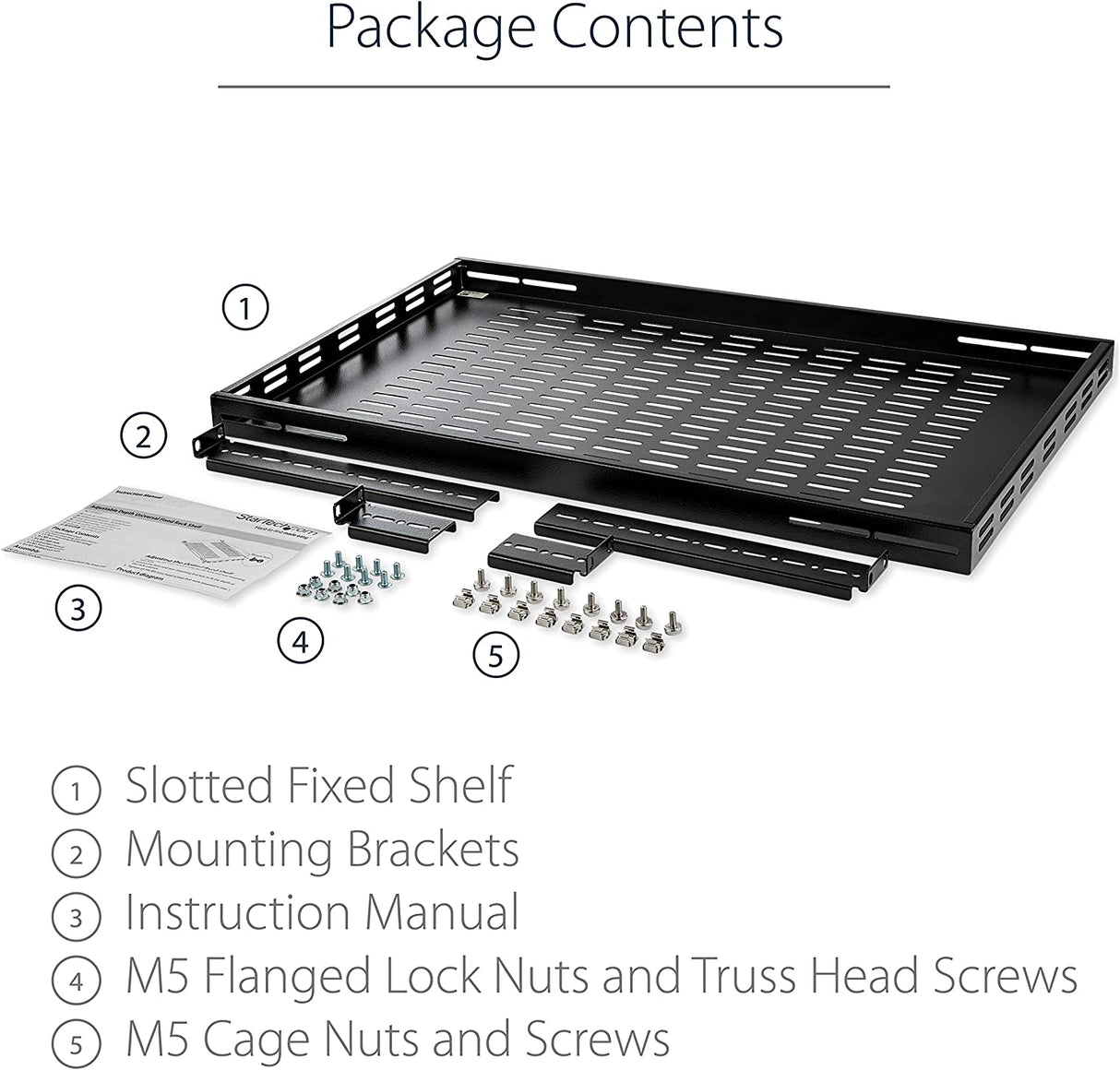 StarTech.com 1U Adjustable Vented Server Rack Mount Shelf - 175lbs - 19.5 to 38in Adjustable Mounting Depth Universal Tray for 19" AV/ Network Equipment Rack - 27.5in Deep (ADJSHELF) 175 lbs | Vented Shelf