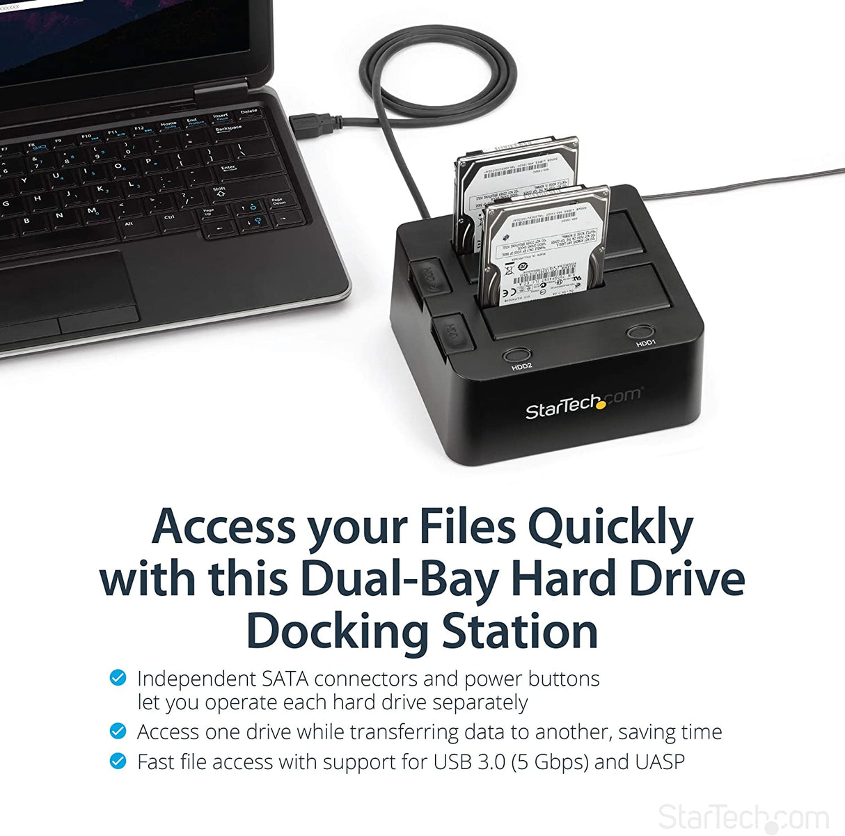 StarTech.com Dual-Bay USB 3.0 To SATA Hard Drive Docking Station, USB Hard Drive Dock, External 2.5/3.5" SATA I/II/III, SSD/HDD Docking Station, Hot-Swap Hard Drive Bay, Top-Loading (SDOCK2U33) USB 3.0 Dual Bay