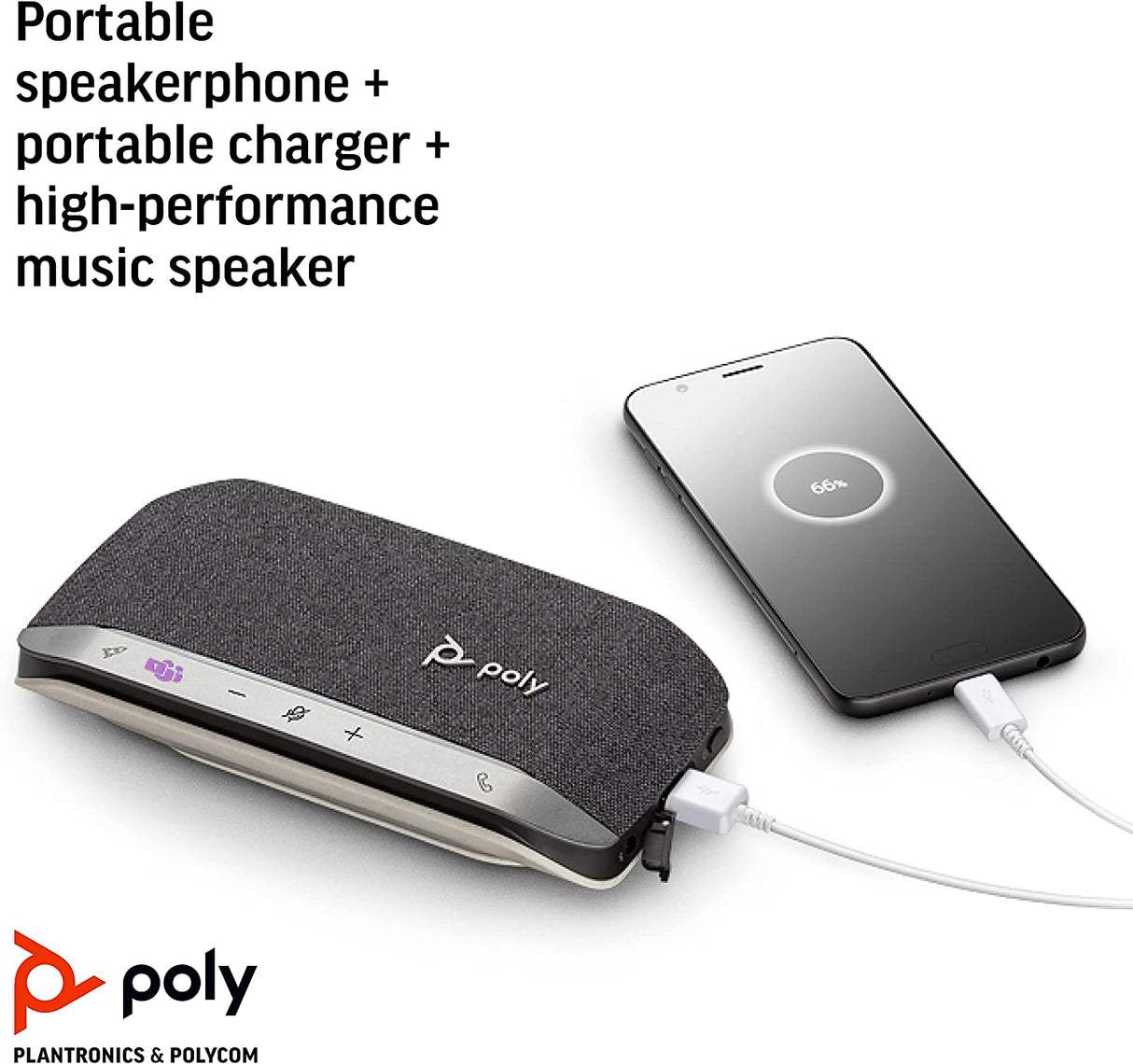 Poly Sync 20 USB-A Smart Speakerphone (Plantronics) - Personal Portable Speakerphone - Noise &amp; Echo Reduction - Connect to Cell Phone via Bluetooth and PC/Mac via USB-A Cable - Teams Certified USB-A Teams Version Black