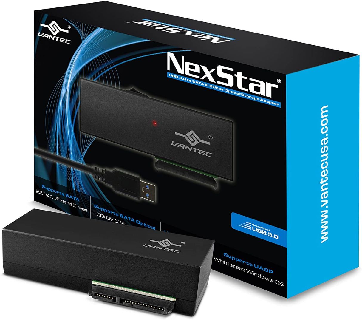 Vantec CB-ST00U3 NexStar USB 3.0 to SATA 6Gbps Optical/Storage Adapter, Black