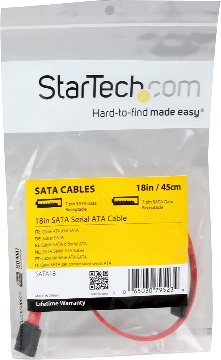 StarTech.com 18in SATA Serial ATA Cable - 18in SATA Cable - 18 SATA Cable - 18in Serial ata Cable (SATA18) 18 Inch Standard
