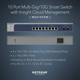 NETGEAR 10-Port 10G Multi-Gigabit Ethernet Smart Switch (MS510TXM) - Managed, 8 x Multi-gig Ports, 2 x 10G SFP+, Optional Insight Cloud Management, Desktop or Rackmount, Limited Lifetime Protection 10 port | Multi-Gig | 2xSFP+