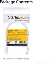 StarTech.com 20Gbps Thunderbolt 3 Cable - 3.3ft/1m - White - 4k 60Hz - Certified TB3 USB-C to USB-C Charger Cord w/ 100W Power Delivery (TBLT3MM1MW),20Gbps - White 3ft 20Gbps | White