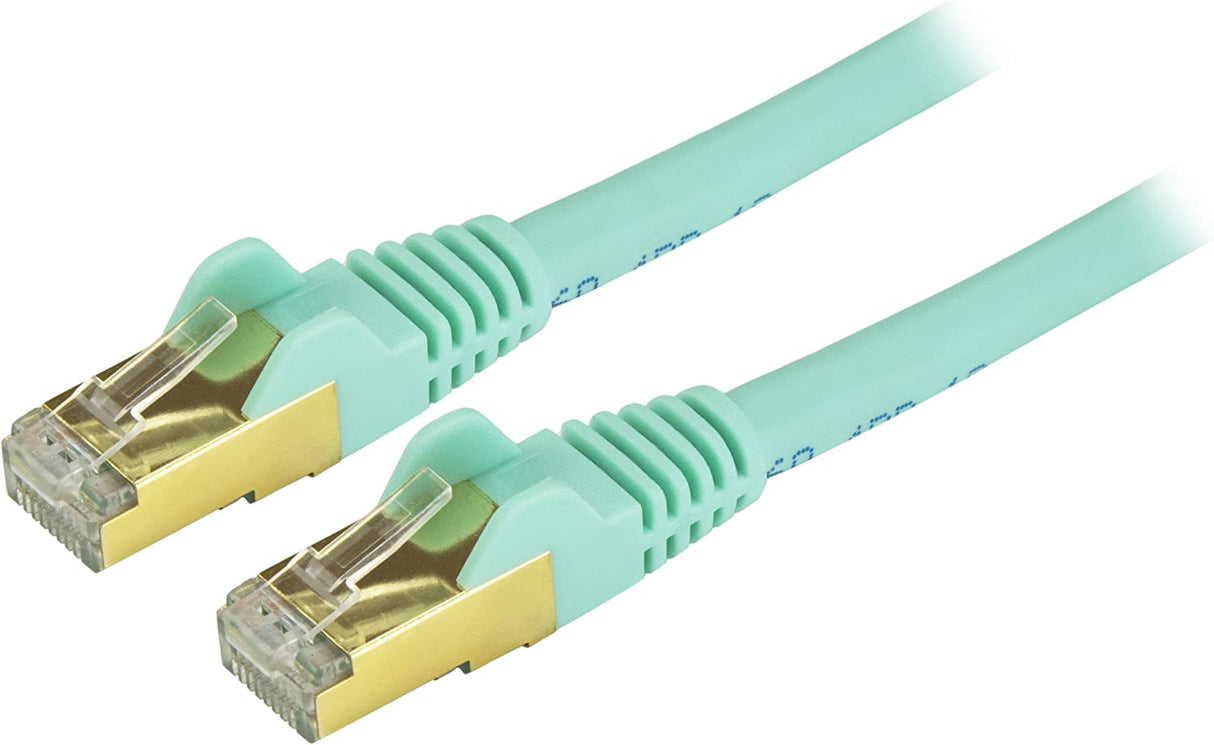 StarTech.com 8ft CAT6a Ethernet Cable - 10 Gigabit Shielded Snagless RJ45 100W PoE Patch Cord - 10GbE STP Network Cable w/Strain Relief - Aqua Fluke Tested/Wiring is UL Certified/TIA (C6ASPAT8AQ) Aqua 8 ft / 2.5m