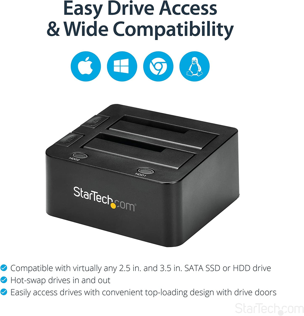 StarTech.com Dual-Bay USB 3.0 To SATA Hard Drive Docking Station, USB Hard Drive Dock, External 2.5/3.5" SATA I/II/III, SSD/HDD Docking Station, Hot-Swap Hard Drive Bay, Top-Loading (SDOCK2U33) USB 3.0 Dual Bay