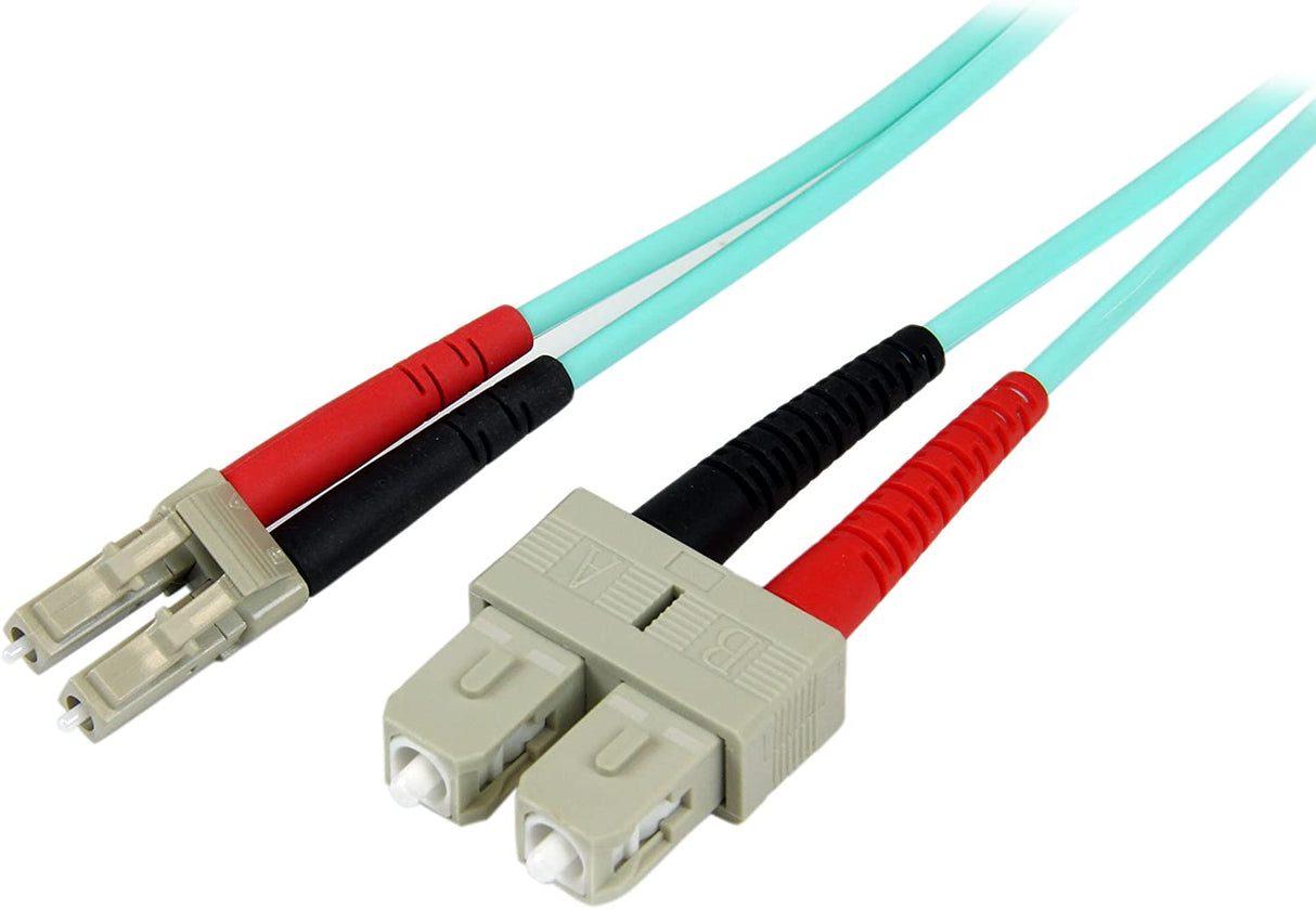 StarTech.com 2m Fiber Optic Cable - 10 Gb Aqua - Multimode Duplex 50/125 - LSZH - LC/SC - OM3 - LC to SC Fiber Patch Cable (A50FBLCSC2) LC-SC 6 ft / 2 m