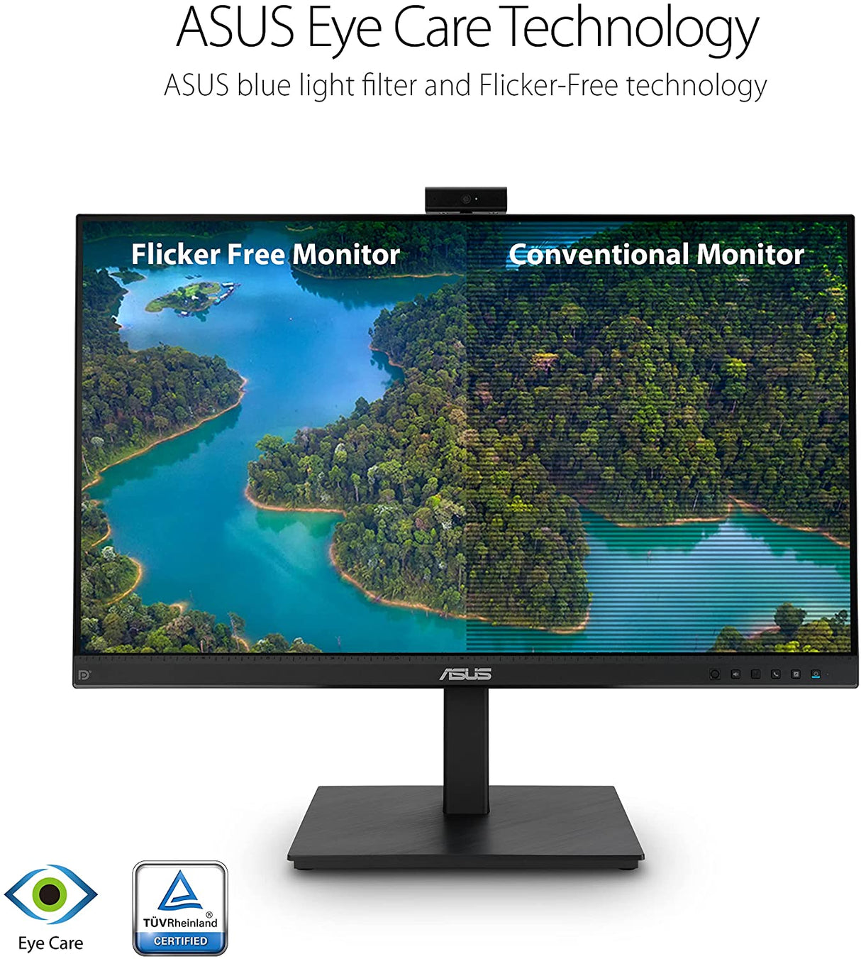 ASUS 27” 1080P Video Conference Monitor (BE279QSK) - Full HD, IPS, Built-in Adjustable 2MP Webcam, Mic Array, Speakers, Eye Care, Wall Mountable, Frameless, HDMI, DisplayPort, VGA, Height Adjustable 27" IPS w/Webcam &amp; DisplayPort