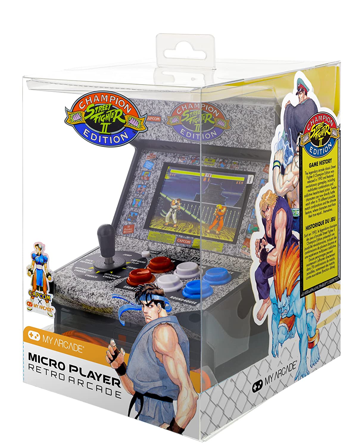 My Arcade Street Fighter 2 Champion Edition Micro Player-Fully Playable, Includes CO/VS Link for Multiplayer Action, 7.5 Inch Collectible, Full Color Display, Battery or Micro USB Powered