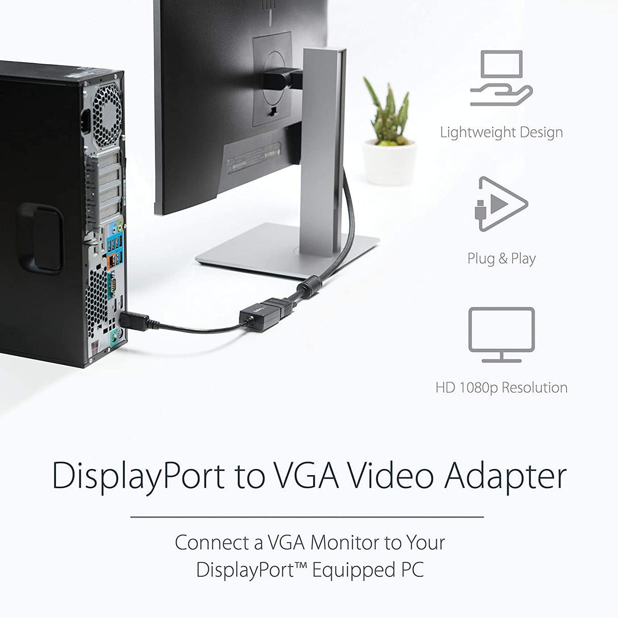 StarTech.com DisplayPort to VGA Adapter - Active DP to VGA Converter - 1080p Video - DisplayPort Certified - DP/DP++ Source to VGA Monitor Cable Adapter Dongle - Latching DP Connector (DP2VGA2) 8 inches