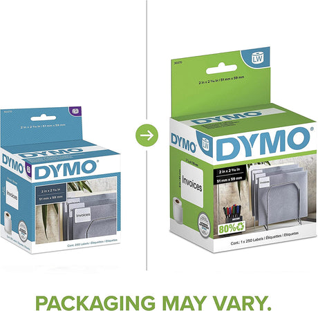 DYMO LW Multi-Purpose Labels for LabelWriter Label Printers, White, 2'' x 2-5/16'', 1 roll of 250 (30370)