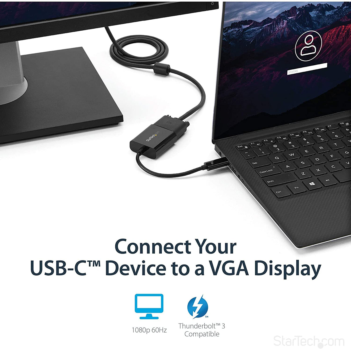 StarTech.com USB-C to VGA Adapter - Black - 1080p - Video Converter For Your MacBook Pro - USB C to VGA Display Dongle (CDP2VGA) Black 1080p