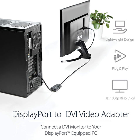 StarTech.com DisplayPort to DVI Adapter - DisplayPort to DVI-D Adapter Video Converter 1080p - DP 1.2 to DVI Monitor/Display Cable Adapter Dongle - DP to DVI Adapter - Latching DP Connector (DP2DVI2)