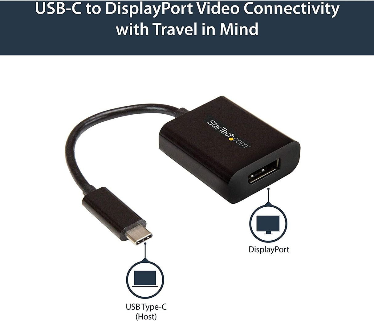 StarTech.com USB C to DisplayPort Adapter - 4K 60Hz/8K 30Hz, USB Type-C DP 1.4 HBR2 Dongle, Compact USB-C (DP Alt Mode) Monitor Video Converter, Works w/ TB3 - New Version Available CDP2DPEC (CDP2DP) Black