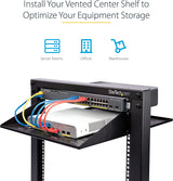 StarTech.com 2-Post Server Rack Shelf - Center Mount - 19 Inch -2U - Black - Supports up to 75 lb. (34 kg) - Vented (CABSHF2POSTV2)