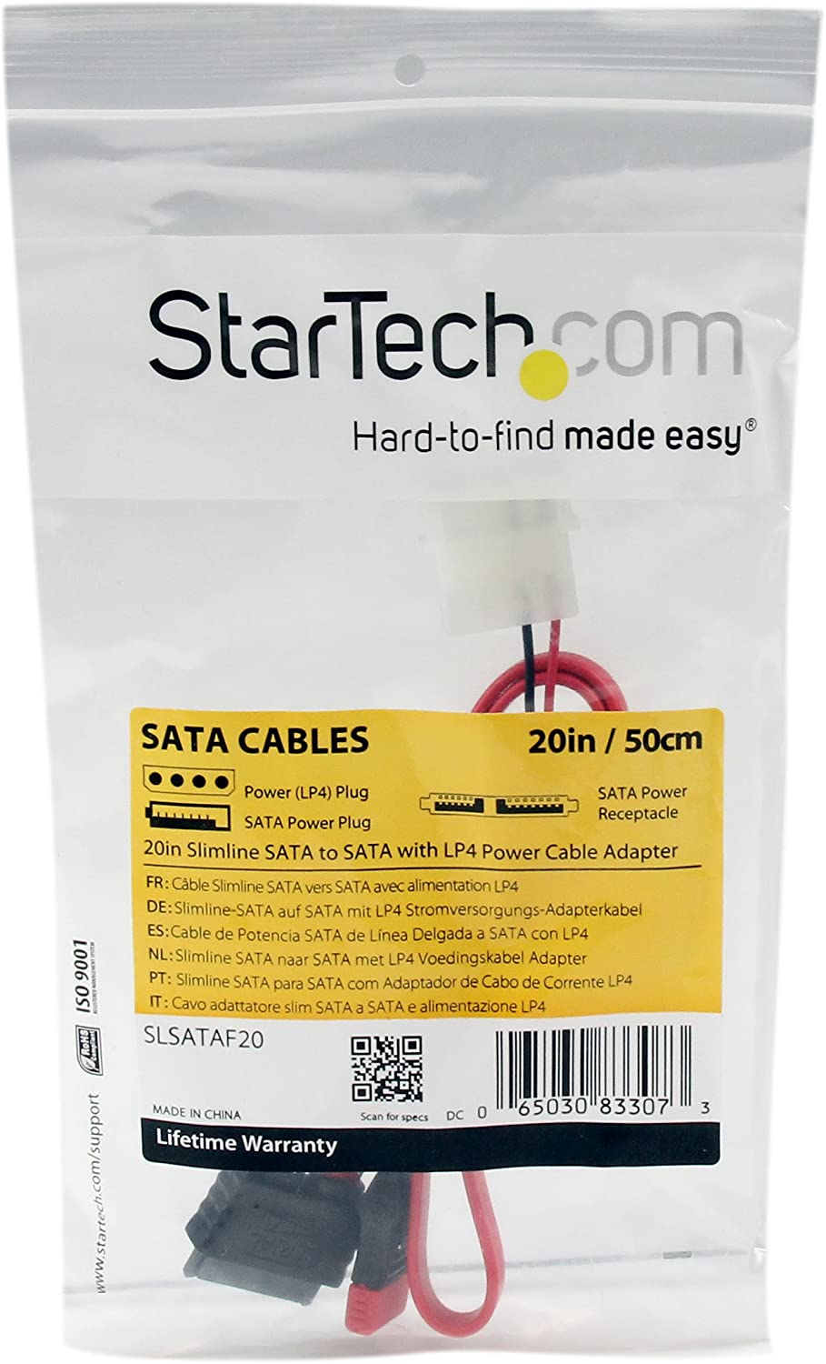 StarTech.com 20in Slimline SATA to SATA with LP4 Power Cable Adapter - slim SATA Adapter - slimline Adapter - slim SATA to SATA (SLSATAF20) Red 20in / 50cm