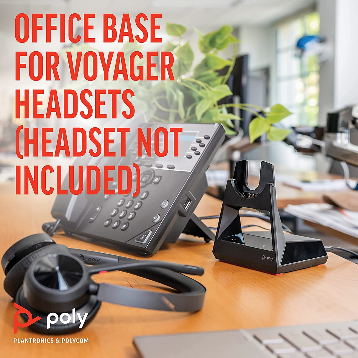 Poly - Voyager Office Base (Plantronics) - Compatible with Voyager Focus 2 and Voyager 4300 UC Series Headsets (Sold Separately) - Connect to PC/Mac, Deskphone, &amp; Cell Phone Standard Version Office Base (Headset Not Included)