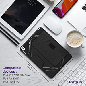 Targus Pro-Tek Tablet Case for iPad (7th gen) 10.2-inch, iPad Air 10.5-inch, and iPad Pro 10.5-inch, Black (THZ852GL) All iPad Black