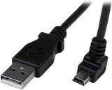StarTech.com Down Angle Mini USB Cable - 2m - Black - USB A to Mini USB B - USB to Mini USB Cable - Mini USB Charger - USB A to Mini B (USBAMB2MD) 6 ft / 2m Down Angle