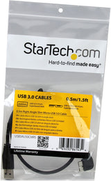 StarTech.com 0.5m 20in Slim Micro USB 3.0 Cable M/M - Right-Angle Micro-USB - USB 3.0 A to Micro B - Angled Micro USB 3.1 Gen 1 5Gbps (USB3AU50CMRS) , Black 20in / 50cm Right Angled Connector