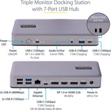 StarTech.com USB-C Docking Station Multi Monitor HDMI/DP/USB-C Video Output, Triple Monitor 4K30/Dual 4K60, 7-Port USB Hub, 60W Power Delivery, GbE, 3.5mm Audio, Works with Chromebook (DK31C3MNCR)