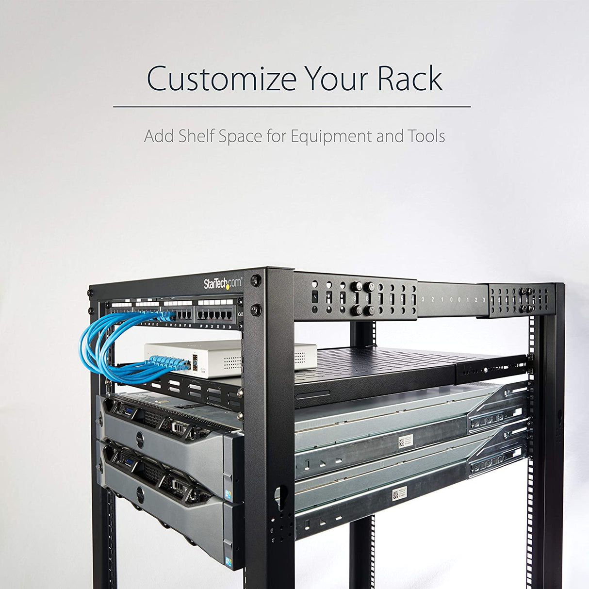 StarTech.com 1U Adjustable Vented Server Rack Mount Shelf - 175lbs - 19.5 to 38in Adjustable Mounting Depth Universal Tray for 19" AV/ Network Equipment Rack - 27.5in Deep (ADJSHELF) 175 lbs | Vented Shelf