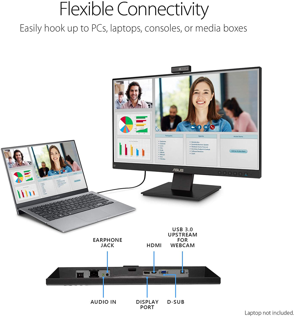 ASUS BE24EQK 23.8” Business Monitor with Webcam, 1080P Full HD IPS, Eye Care, DisplayPort HDMI, Frameless, Built-in Adjustable 2MP Webcam, Mic Array, Stereo Speaker, Video Conference 23.8" IPS w/Webcam &amp; DisplayPort