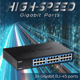 TRENDnet 24-Port Gigabit Desktop Switch, TEG-S25D, 24 x Gigabit RJ-45 Ports, 48Gbps Switching Capacity, Fanless Design, Metal Enclosure, Internal Power Supply, Lifetime Protection, Black