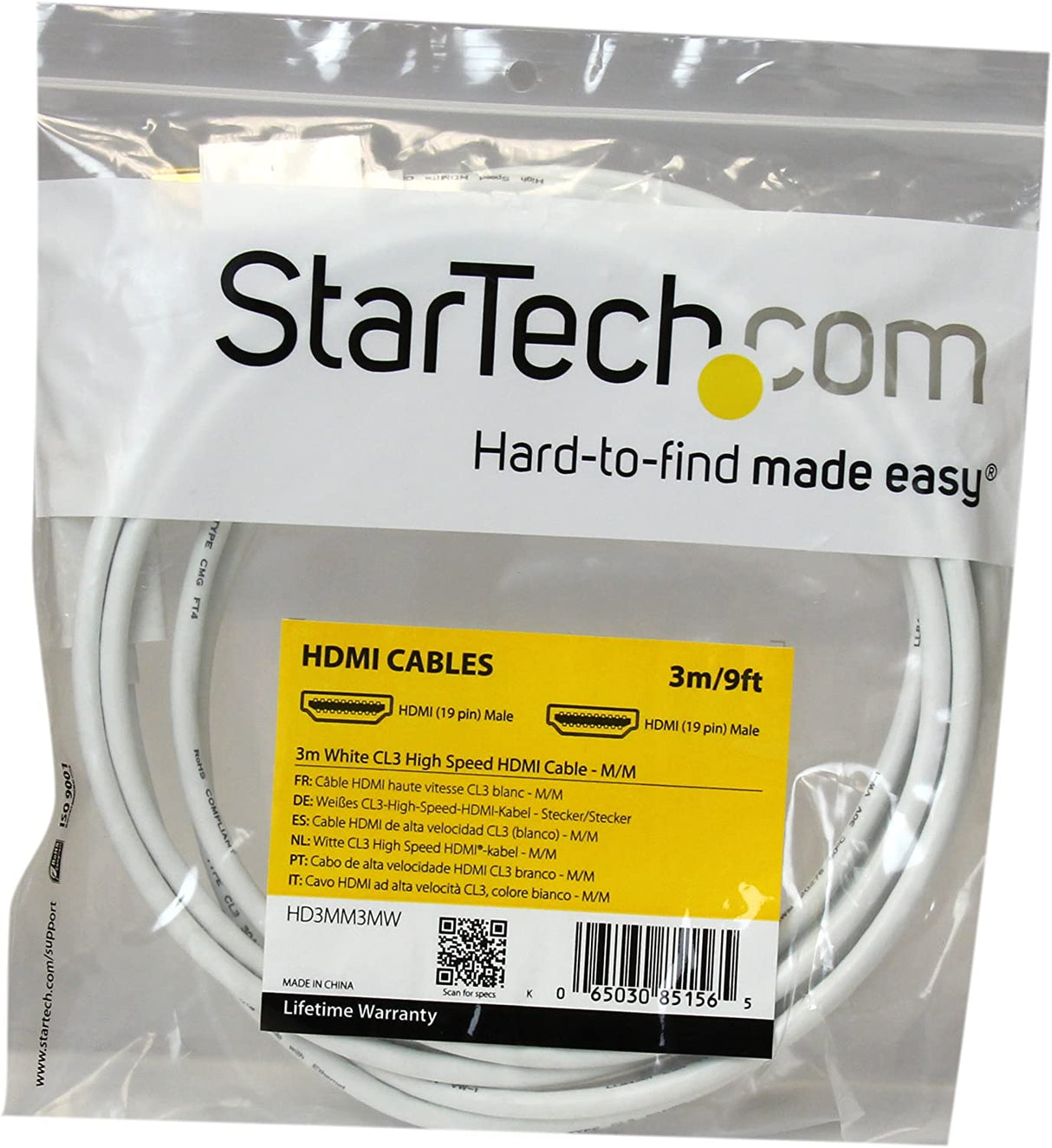 StarTech.com 3m / 10 ft CL3 Rated HDMI Cable w/ Ethernet - In Wall Rat –