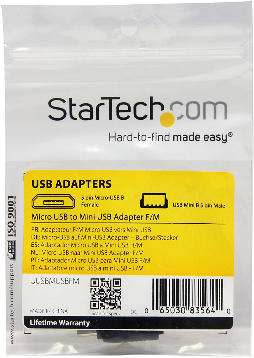 StarTech.com Micro USB to Mini USB 2.0 Adapter - Micro USB (f) to Mini USB (m) (UUSBMUSBFM) Black Adapter Micro USB Female to Mini USB Male