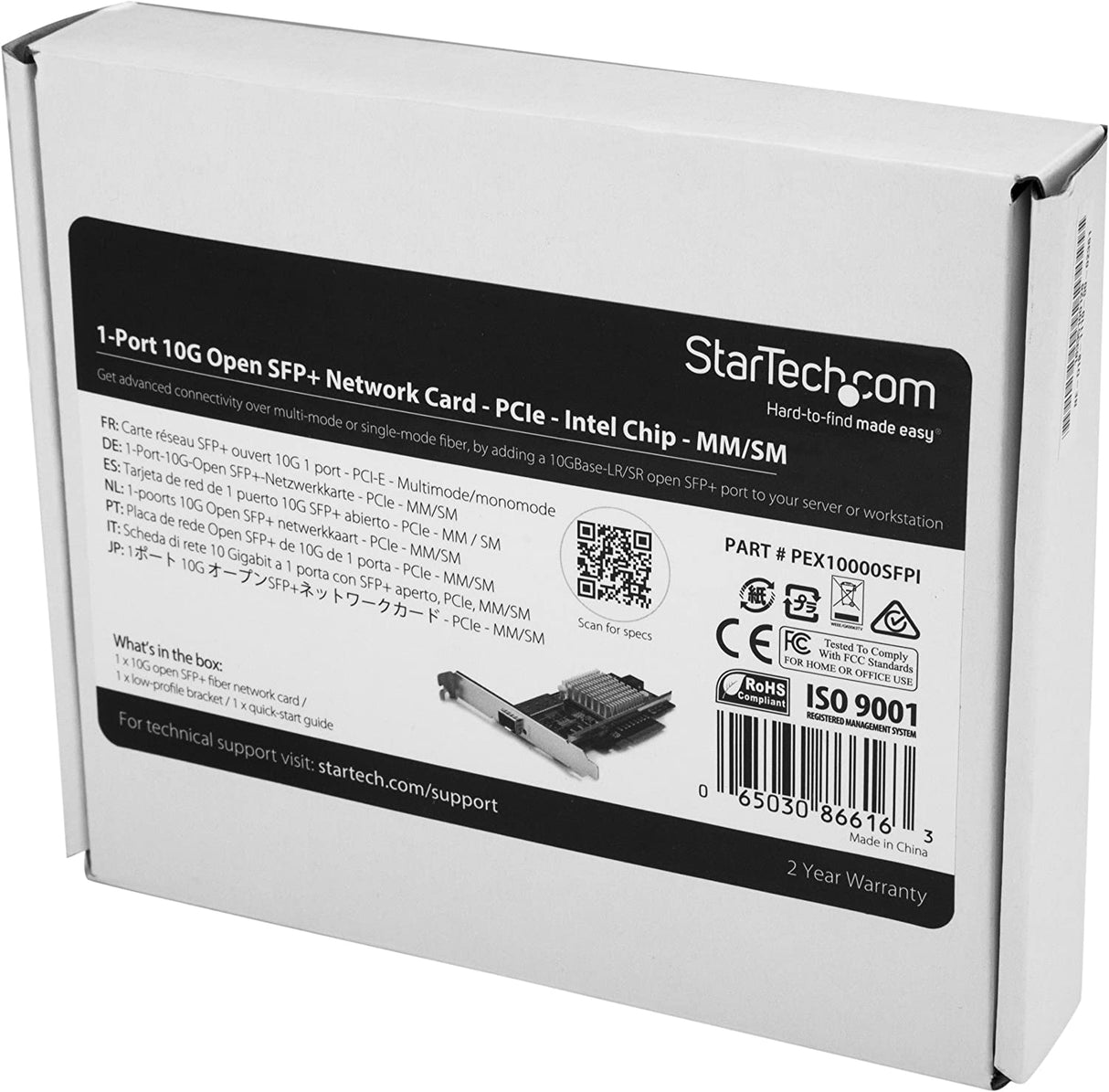 StarTech.com 10G Network Card - MM/SM - 1x Single 10G SPF+ Slot - Intel 82599 Chip - Gigabit Ethernet Card - Intel NIC Card (PEX10000SFPI) 10G Card