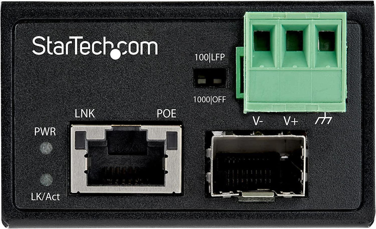 StarTech.com PoE+ Industrial Fiber to Ethernet Media Converter 30W - SFP to RJ45 - Singlemode/Multimode Fiber to Copper Gigabit Ethernet - Mini/Compact Size - IP-30/ -40 to +75C (IMC1GSFP30W)