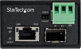 StarTech.com PoE+ Industrial Fiber to Ethernet Media Converter 30W - SFP to RJ45 - Singlemode/Multimode Fiber to Copper Gigabit Ethernet - Mini/Compact Size - IP-30/ -40 to +75C (IMC1GSFP30W)
