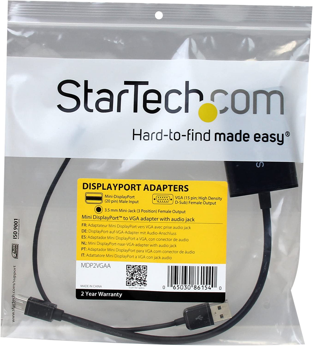 StarTech.com Mini DisplayPort to VGA Adapter with Audio - Mini DP to VGA Converter - 1920x1200 (MDP2VGAA)