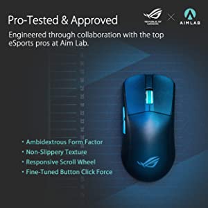 ASUS ROG Harpe Ace Aim Lab Edition Gaming Mouse, 54 g Ultra-Lightwieght, Connectivity (2.4GHz RF, Bluetooth, Wired), 36K DPI Sensor, 5 Programmable Buttons, ROG SpeedNova, Esports &amp; FPS Gaming, Black