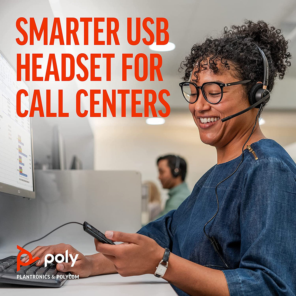 Poly - EncorePro 525 USB-A and USB-C USB Headset (Plantronics) - Acoustic Hearing Protection - Hold &amp; Call Answer Buttons - Dual Ear Wearing Style Standard Version Over-the-Head Dual Ear