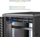 StarTech.com 1U Fixed Server Rack Mount Shelf - 10in Deep Steel Universal Cantilever Tray For 19" AV/ Network Equipment Rack - Heavy Duty Steel - Weight Capacity 44lbs/20kg, Black (CABSHELF1U10) 10" Depth 1U Rack Shelf