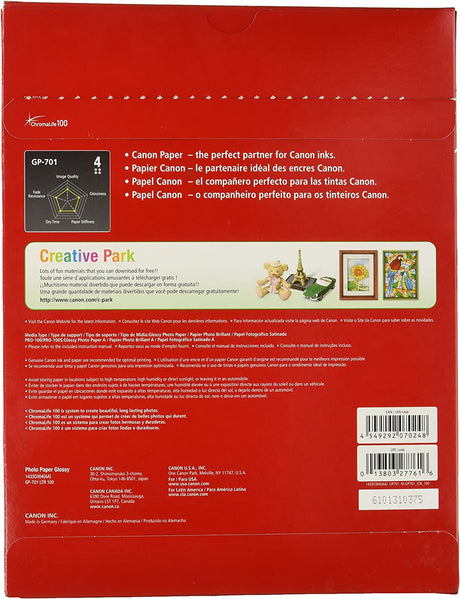 Canon GP-701 LTR 100SH GP-701 LTR Photo Paper Glossy (100 Sheets/Package)