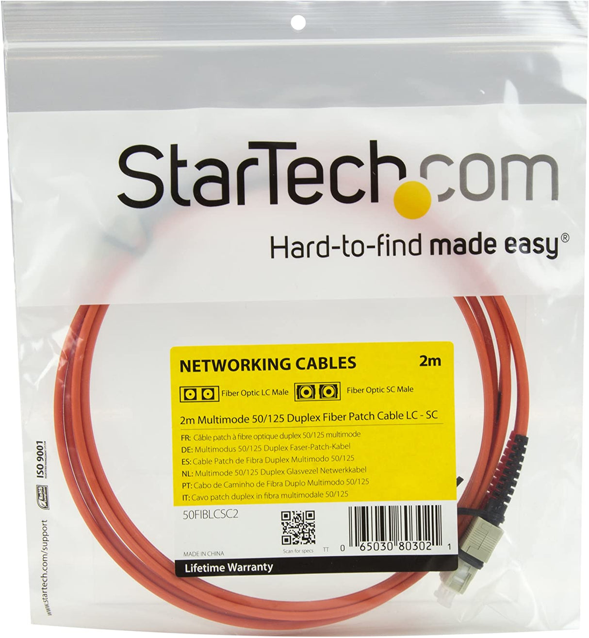 StarTech.com 2m Fiber Optic Cable - Multimode Duplex 62.5/125 - LSZH - LC/SC - OM1 - LC to SC Fiber Patch Cable (FIBLCSC2) Orange 6.6 ft / 2 m LC to SC Multimode Duplex 62.5/125