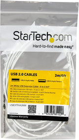 StarTech.com 2m White USB 2.0 Extension Cable Cord - A to A - USB Male to Female Cable - 1x USB A (M), 1x USB A (F) - White, 2 meter (USBEXTPAA2MW) White 6ft