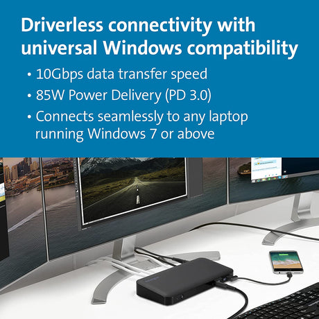 Kensington SD4840P USB-C 10Gbps Triple Video Driverless Docking Station - 85W PD - DP++/HDMI - Windows (K33806NA)
